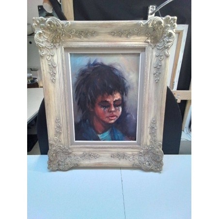 HUILE SUR TOILE PORTRAIT ENFANT LARMOYANT SIGNÉE 