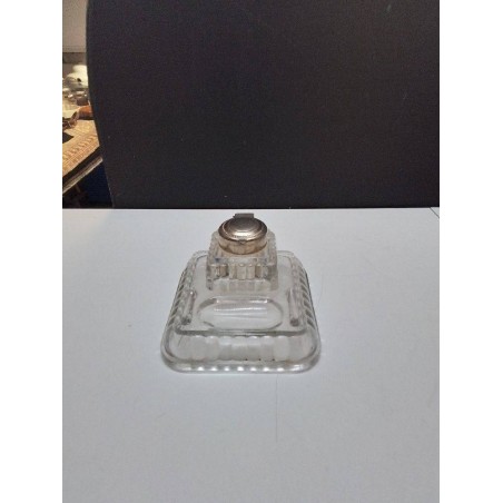 ENCRIER ANCIEN METAL ET VERRE