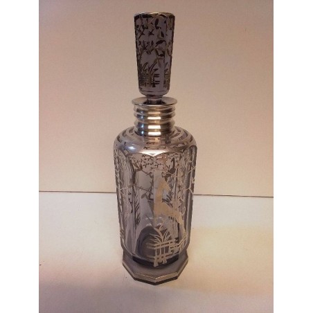 FLACON ANCIEN A MOTIF JAPONISANT EN CRISTAL MAUVE ET ARGENT 800