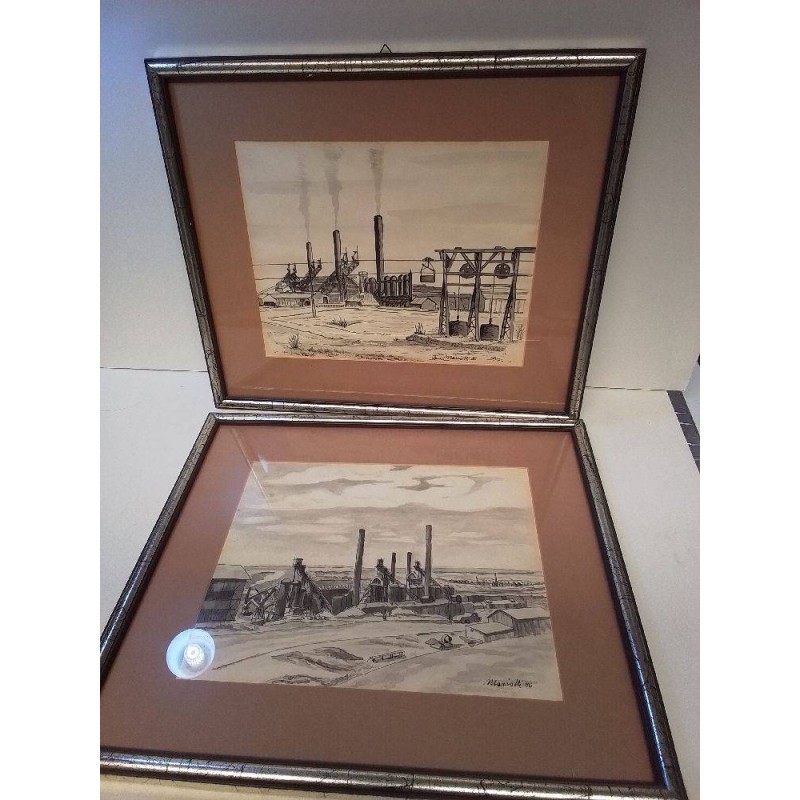 AQUARELLE SCÈNES INDUSTRIELLES LUXEMBOURGEOISE SIGNÉE MARIOTTI