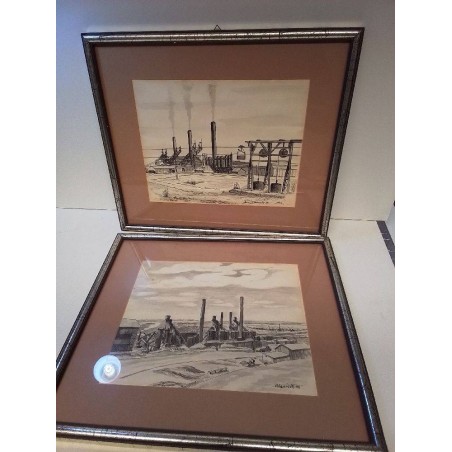 AQUARELLE SCÈNES INDUSTRIELLES LUXEMBOURGEOISE SIGNÉE MARIOTTI