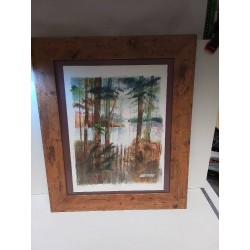 AQUARELLE FORET AU BORD DE L EAU