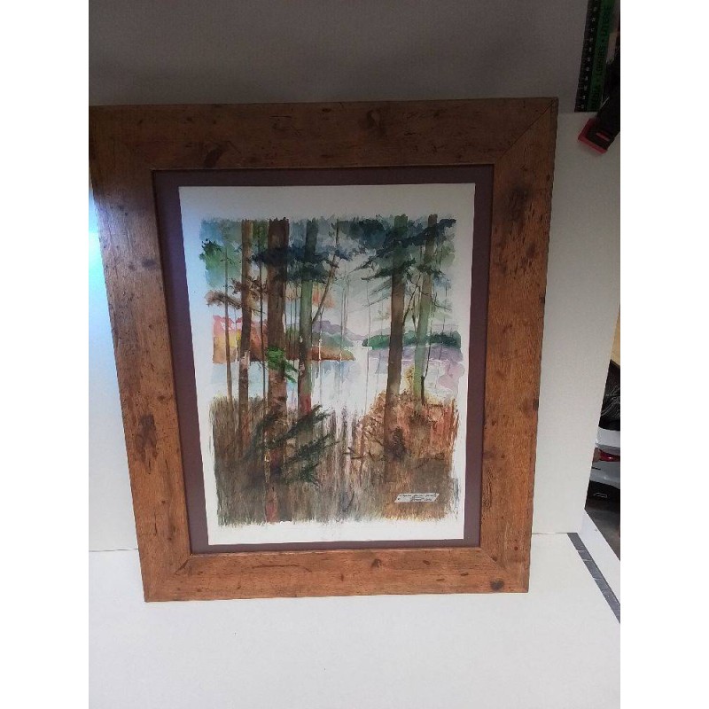 AQUARELLE FORET AU BORD DE L EAU