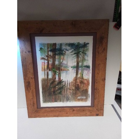 AQUARELLE FORET AU BORD DE L EAU