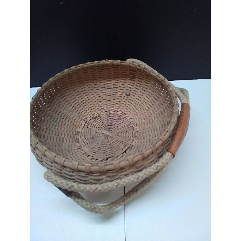 PANIER ROTIN POIGNÉE EN CUIR 