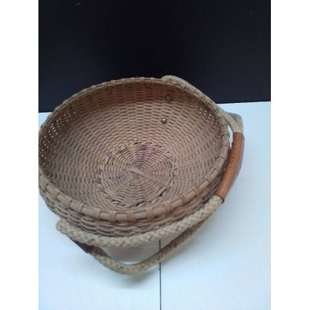 PANIER ROTIN POIGNÉE EN CUIR 
