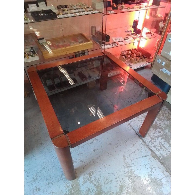 TABLE VINTAGE VERRE FUMÉ 