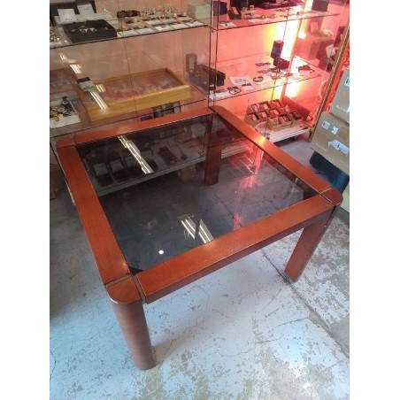 TABLE VINTAGE VERRE FUMÉ 