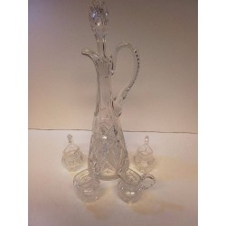 CARAFE + VERRES CRISTAL CISELÉ 
