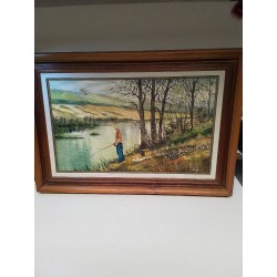 HUILE SUR TOILE LE PÊCHEUR SIGNEE HARDY
