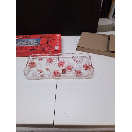 PLATEAU DE SERVICE VERRE MOTIF ROSE