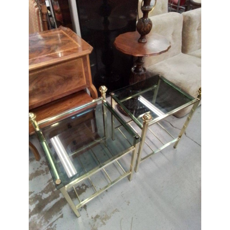 CHEVET METAL,DORÉ ET VERRE FUMÉ 