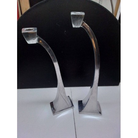 PAIRE DE BOUGEOIRS ALUMINIUM 