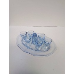 PLATEAU ET VERRE BLEU 