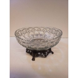 PLAT CRISTAL CISELÉ ET PIED METAL 