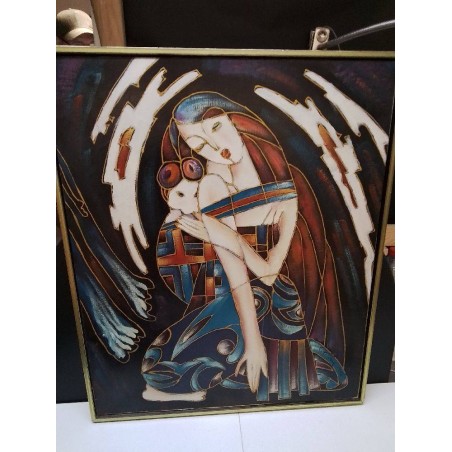 HUILE SUR TOILE DAME ENFANT SIGNEE 