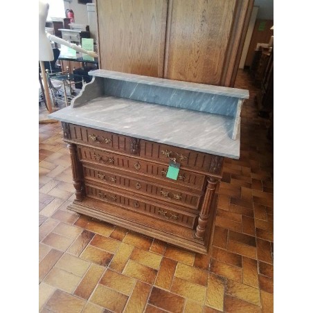 MEUBLE ANCIEN SCULPTÉ BOIS MARBRE GRIS