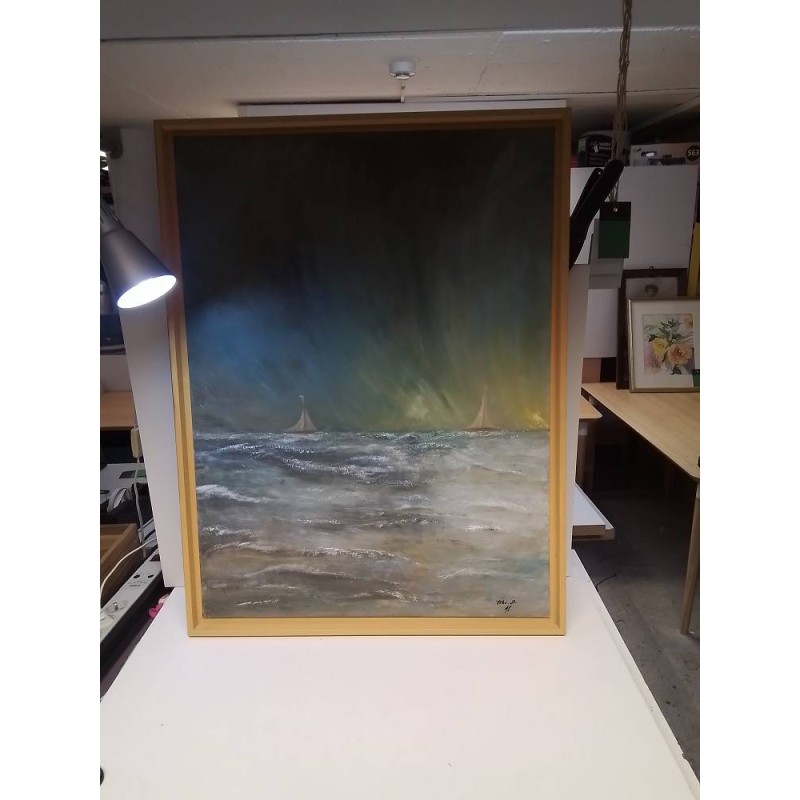 HUILE SUR TOILE MER AGITEE SIGNEE