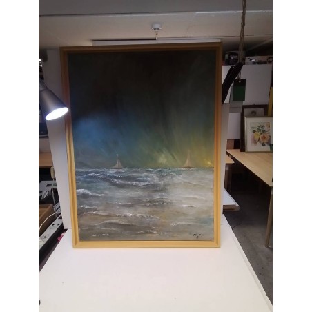 HUILE SUR TOILE MER AGITEE SIGNEE