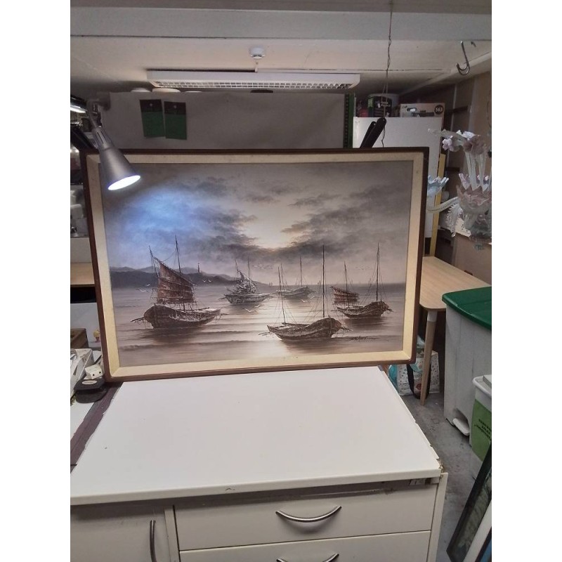 HUILE SUR TOILE JONQUES SIGNEE