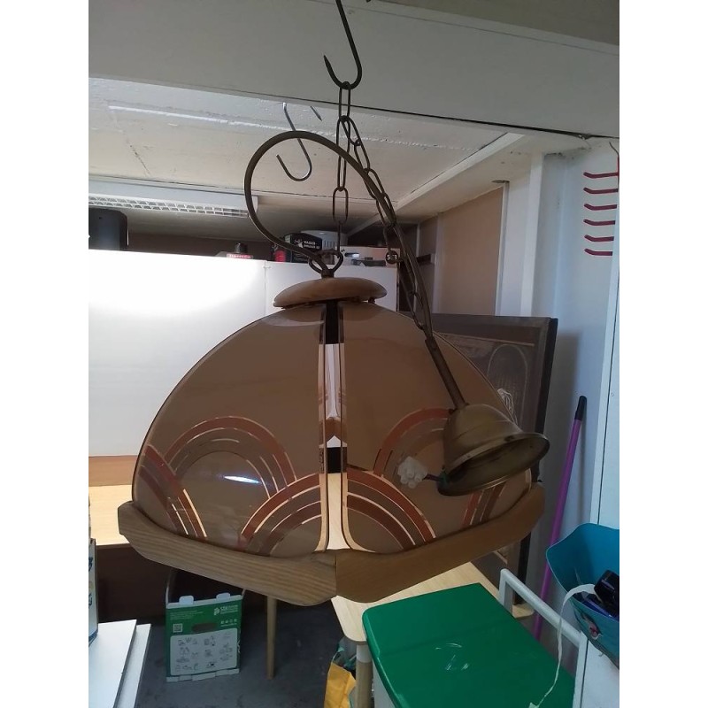 LAMPE EN VERRE ET BOIS 