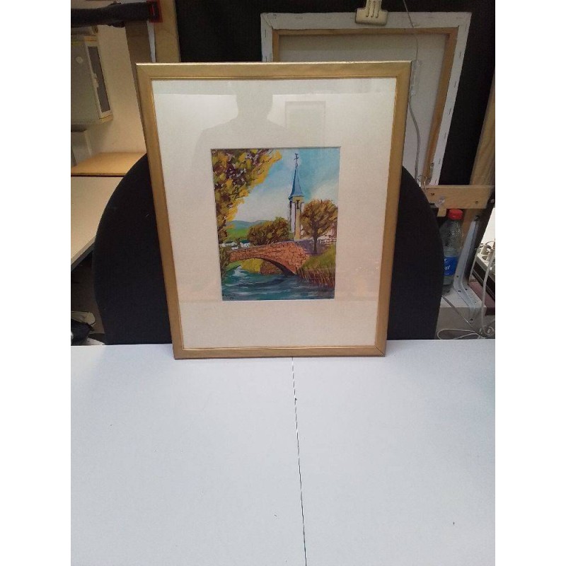 AQUARELLE VUE DE L,EGLISE SIGNEE 
