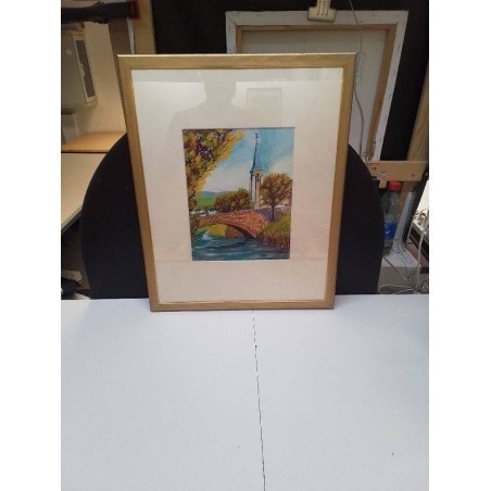 AQUARELLE VUE DE L,EGLISE SIGNEE 