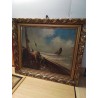 HUILE SUR TOILE SIGNÉE ENCADREMENT DORE THEME MARINE 
