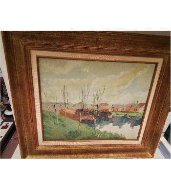 HUILE SUR PANNEAU SIGNEE O.F.