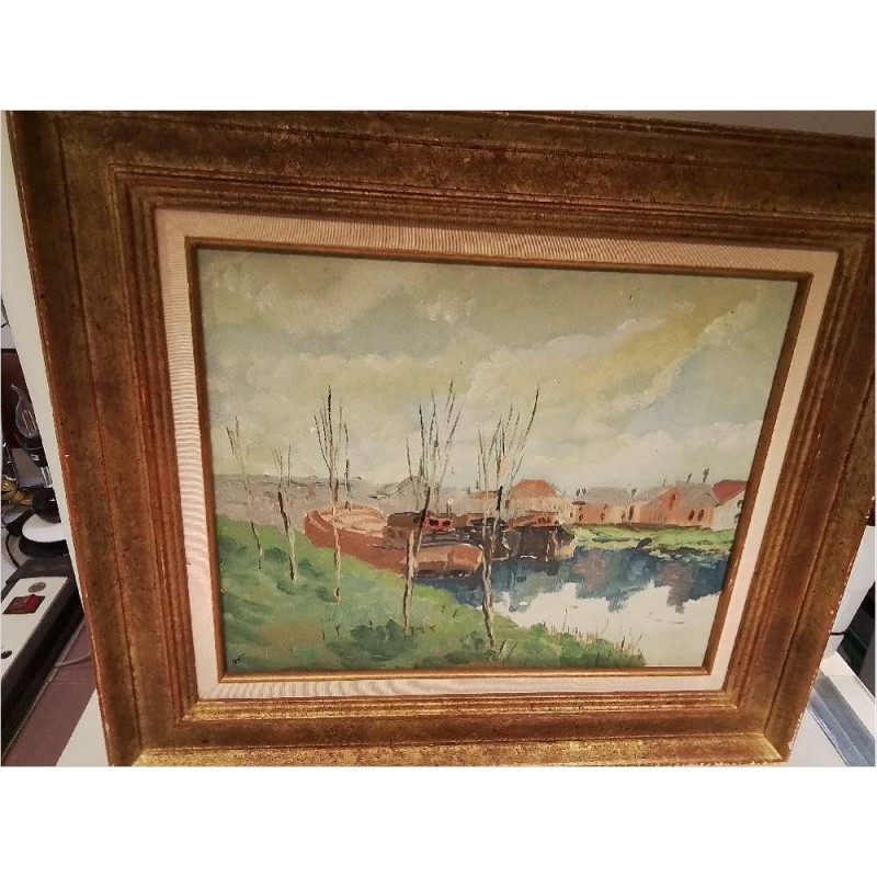 HUILE SUR PANNEAU SIGNEE O.F.