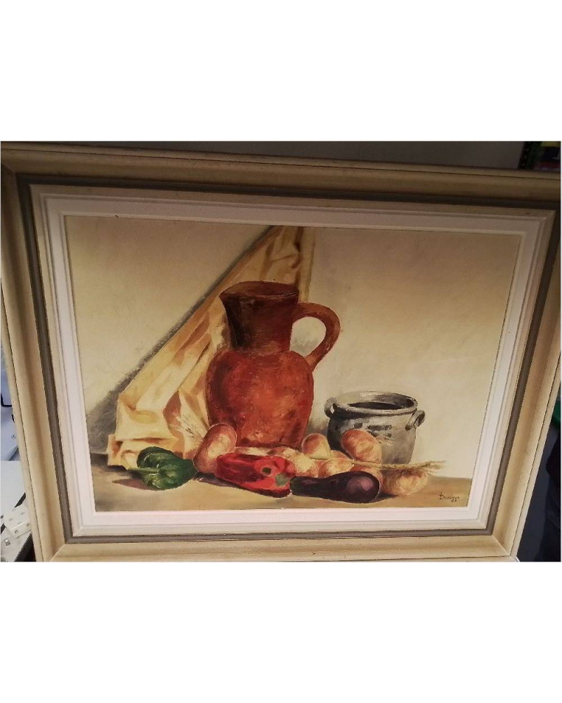HUILE SUR TOILE NATURE MORTE DOUDOUX