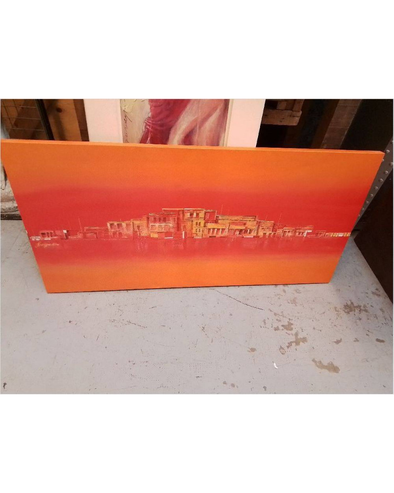 TOILE MODERNE VILLAGE TONS ORANGES
