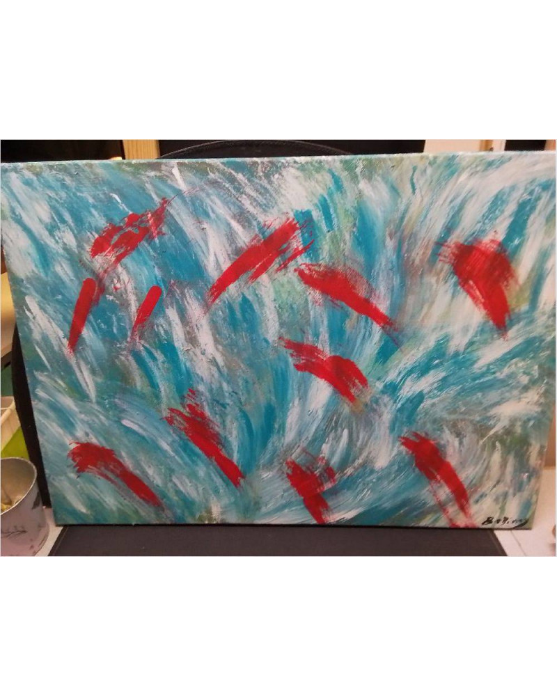 HUILE SUR TOILE ABSTRAITE BLEU / ROUGE