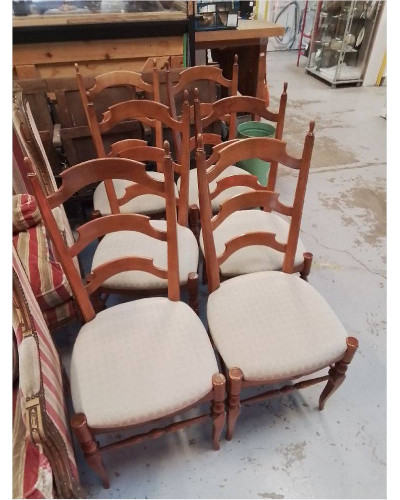 LOT 6 CHAISES BOIS TISSUS GRIS