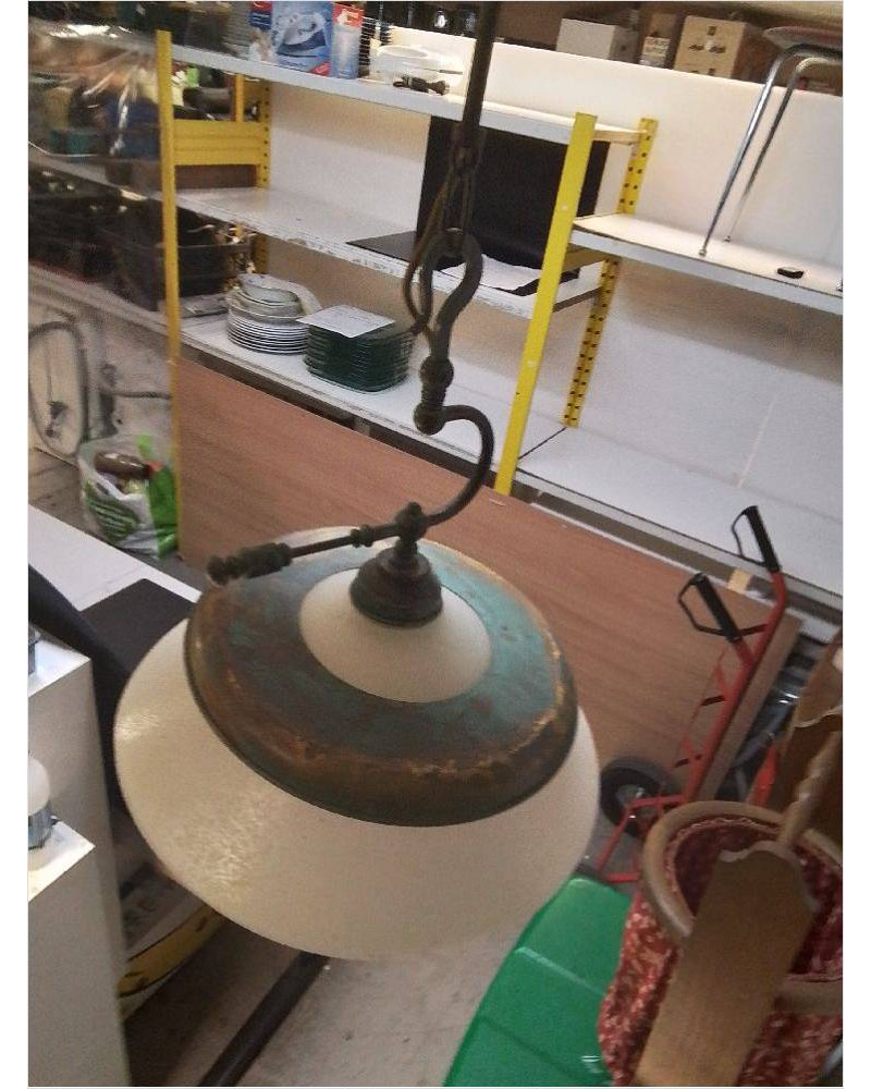 SUSPENSION METAL PATINÉ ET VERRE 