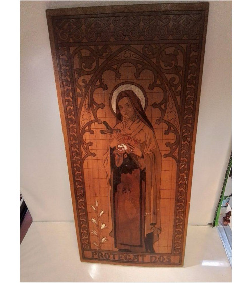 TABLEAU BOIS GRAVÉ RELIGIEUX 