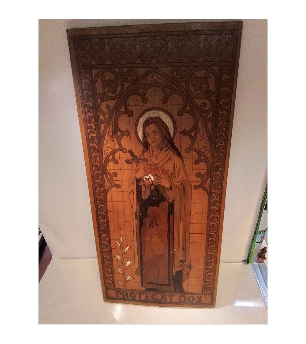TABLEAU BOIS GRAVÉ RELIGIEUX 