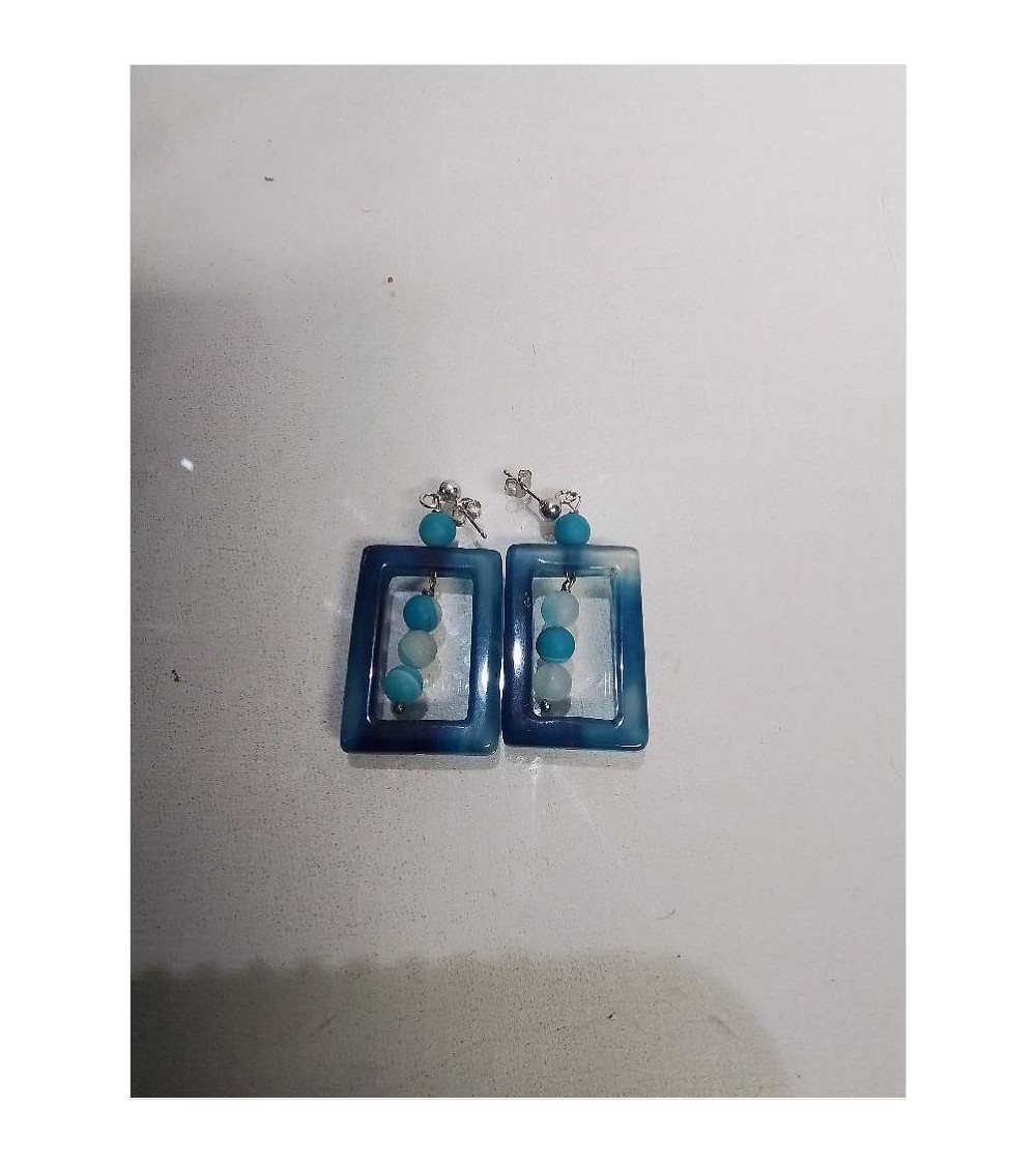 PAIRE DE BOUCLES D’OREILLE ARGENT VERRE BLEU