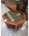 TABLE OCTOGONAL VERRE ET CANNAGE 