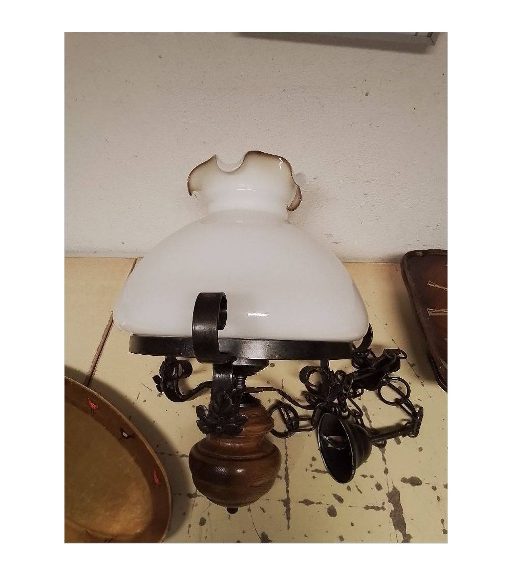 SUSPENSION FER FORGE BOIS VERRE