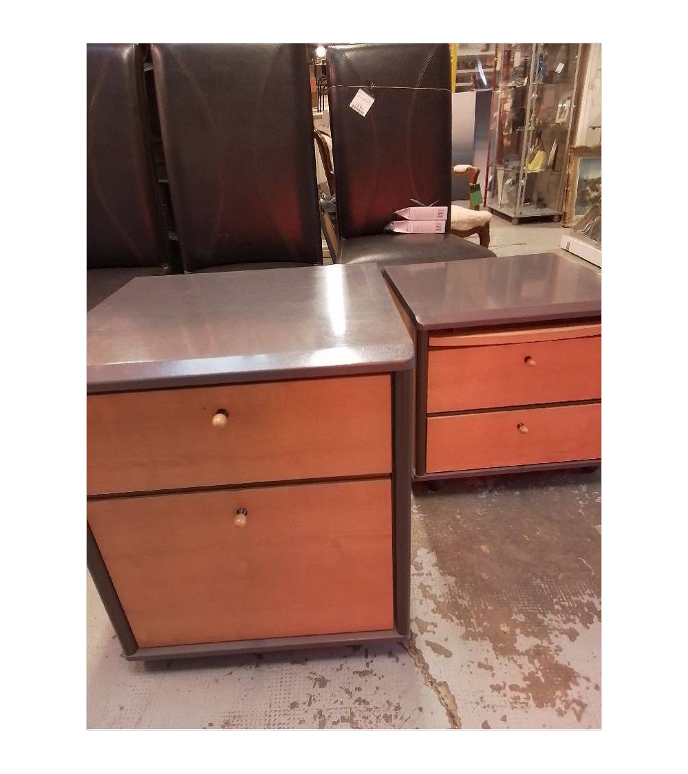 CHEVET MODERNE GRIS ET BOIS 2 TIROIRS LA PIECE 