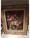 HUILE SUR TOILE FLEURS ROMANTIQUE JACQUES PETIT