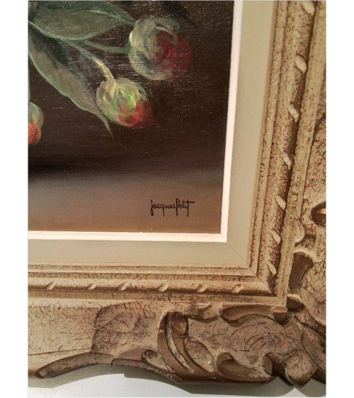 HUILE SUR TOILE FLEURS ROMANTIQUE JACQUES PETIT