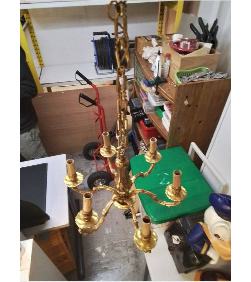 LUSTRE 6 BRANCHES BRONZE DORÉ 