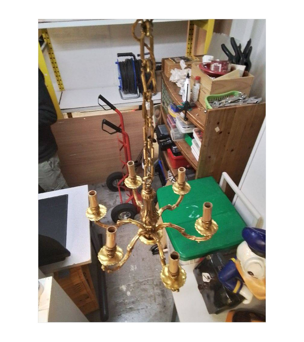 LUSTRE 6 BRANCHES BRONZE DORÉ 