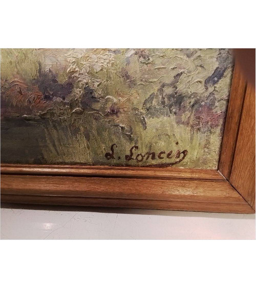 HUILE SUR TOILE ANCIENNE CABANE SIGNEE LOUIS LONCIN EN L’ETAT