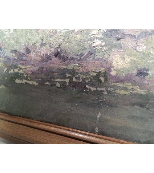 HUILE SUR TOILE ANCIENNE CABANE SIGNEE LOUIS LONCIN EN L’ETAT