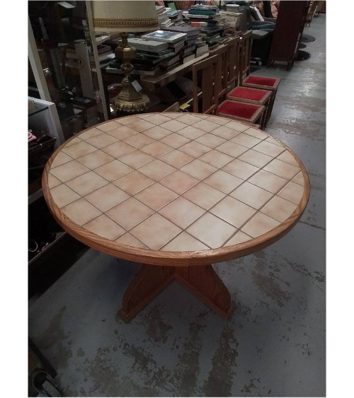 TABLE RONDE CARRELÉE EN PIN 