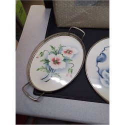 PLAT PORCELAINE BORD METAL VINTAGE LA PIECE 