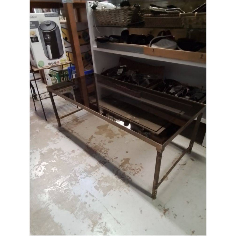 TABLE BASSE VERRE ET LAITON 